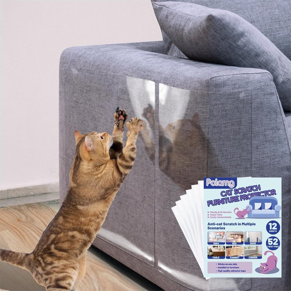 Anti-Cat Scratch Furniture Protector-12-Pack –Single-Sided, Heavy-Duty Self-Adhe